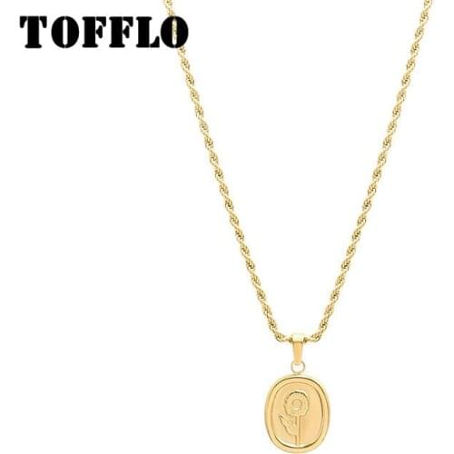 TOFFLO Stainless Steel Jewelry Rose Square Mahua Necklace Womens Fashion Long Rose Necklace BSP817