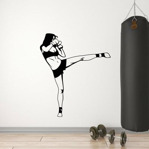Boxing Girl Vinyl Wall Decal Woman Sports Kick Boxing Gym MMA Martial Arts Wall Stickers for Gym Girls Room Decoration C699