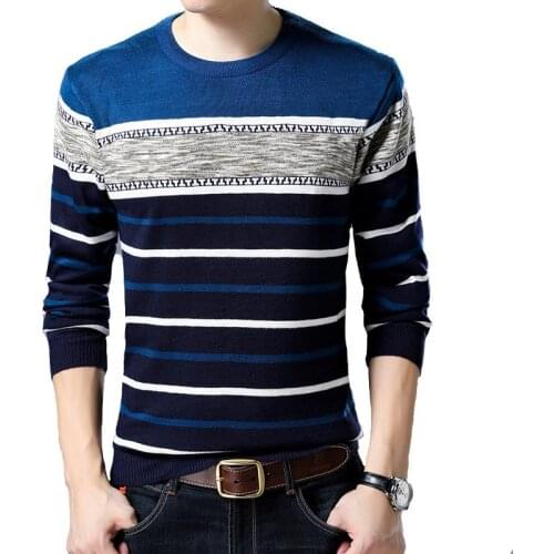 Spring Autumn Fashion Striped Knit Sweater Fleece Thick Mens Warm Comfy Burgundy Long Sleeve Slim Pullover Casual Clothing
