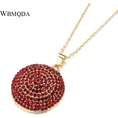 Wbmqda Hot Red Crystal Women Big Round Pendant Necklace Gold Color Morocco Banquet Wedding Necklace Statement Jewelry