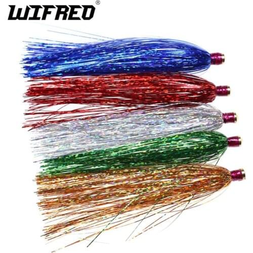 Wifreo 6PCS Saltwater Streamer Fly Lures 3.3" Holographic Tinsel Flasher Tube Slider Teaser Fly Freshwater