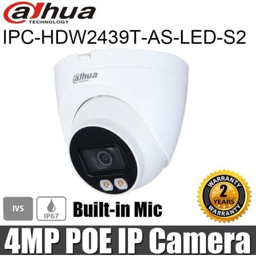 Overseas Version Dahua IPC-HDW2439T-AS-LED-S2 4MP IP Camera Built-in Mic Full-color IP67 WDR Eyeball Camera