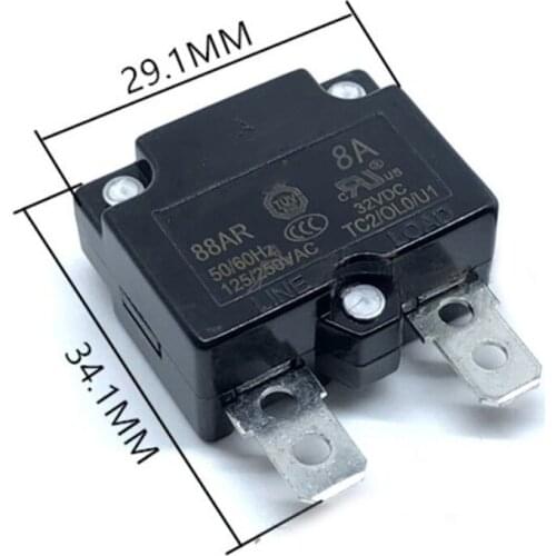Overload Protector AC 125/250V 8A Push Button Reset Circuit Breaker Safety Switch 88AR Series Automatic Reset