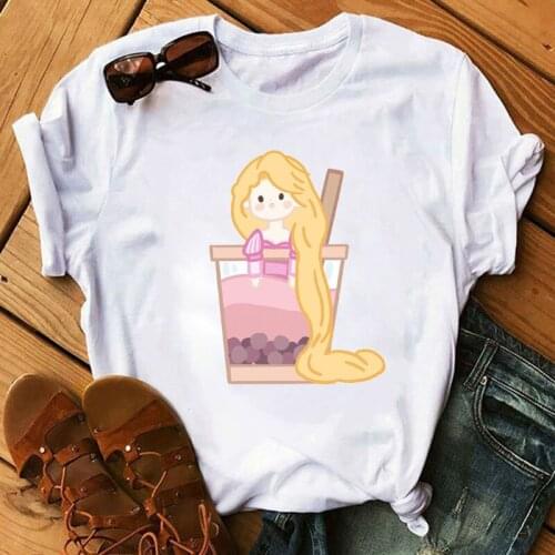 Fashion personality Princess milk tea print Women T-shirts Harajuku Casual Top Female Tshirt 2020 Summer O-neck Ladies Tee Shirt