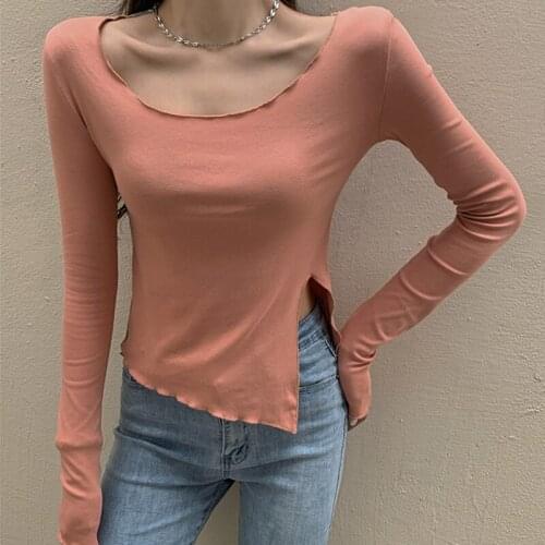 Casual Shirt Woman Skinny Thin Long Sleeve Vetement Femme 2021 Summer New Korean Fashion Long Sleeve Simple Solid t Shirt Women