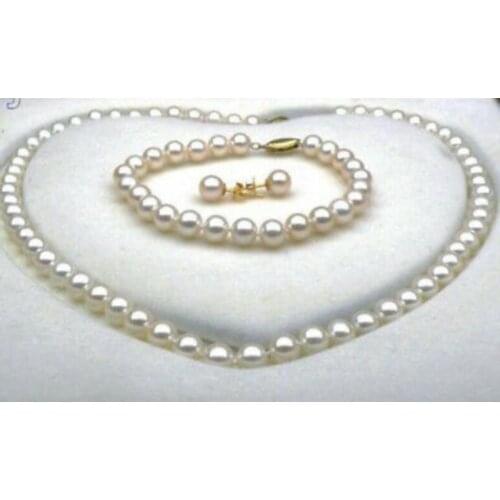CHARMING10-11MM WHITE ROUND PEARL NECKLACE BRACELET EARRING