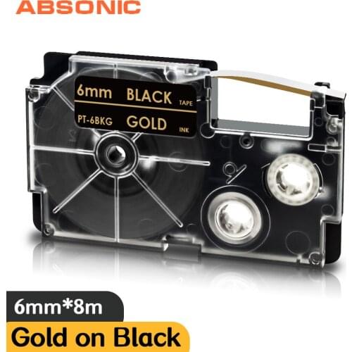 Gold on Black Tape for Casio Label Tape XR-6BKG 6mm Ribbon XR6BKG Compatible Casio Label Maker CW-L300 KL-300 KL-120 Typewriter