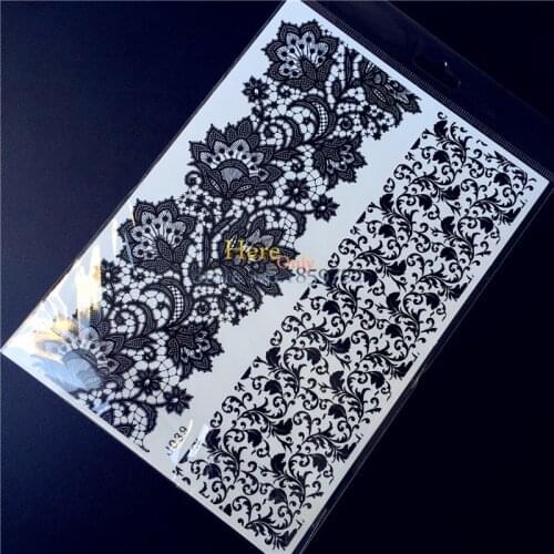 1PC Nontoxic Large Black Women Henna Tattoo Lace Flower Plants Bracelet Wristband Fake Jewelry Waterproof Temporary Tattoo HBJ39