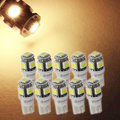 10PCS T10 5050 5SMD 5 SMD Warm White LED Car Truck Light Wedge Lamp Indicator Bulbs Super Bright DC 12V 24V