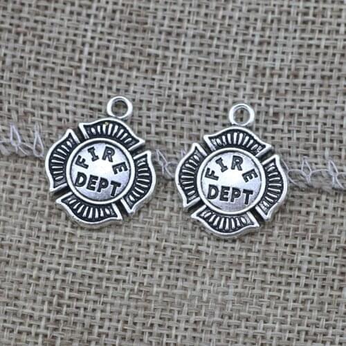 10Pieces 21*16mm Tibetan Silver Color Vintage Fire Dept Charms Necklace Pendant Keychain Accessory Charms For DIY Jewelry Making