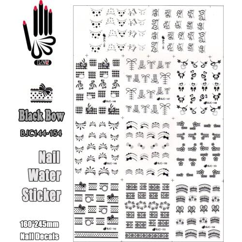 11 Sheets/Lot Nail Tattoo BJC144-154 Black Glitter Mixed Star Bow Nail Art Water Decal for Nail Decoration(11 DESIGNS IN 1)