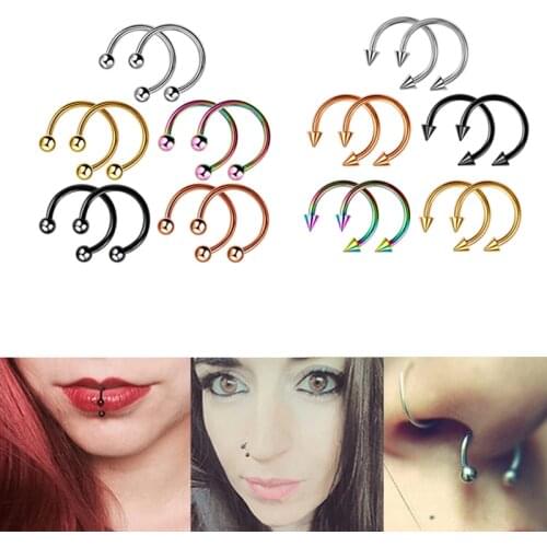 2 Pcs Cone Spike Round Horseshoe Rings Surgical Steel Labret Nipple Hoops Nose Septum Eyebrow Lip Piercing Body Jewelry 6/8/10mm