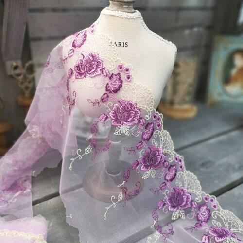 2Yards Embroidered Floral Tulle Lace Trim Mesh Embroidery Fabric Ribbon for Bra Underwear Accessories New Arrivals 20cm Width