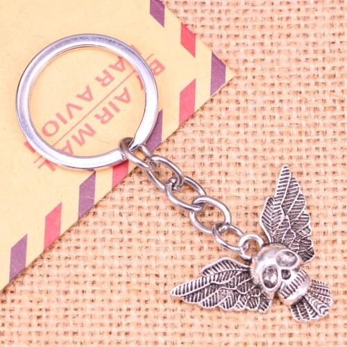 20pcs New Fashion Keychain 34*25 mm fly skull bat Pendants DIY Men Jewelry Car Key Chain Ring Holder Souvenir For Gift