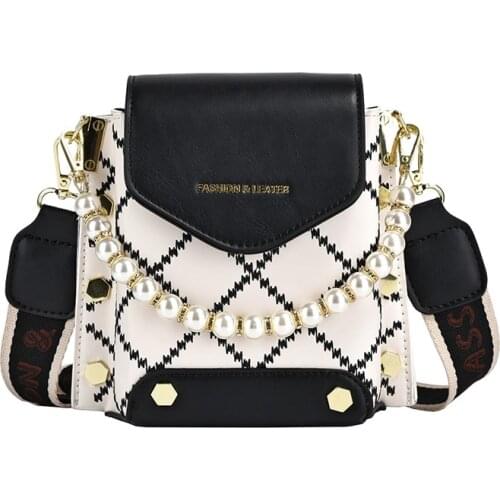 2021 New Contrasting Design Mini Crossbody Bags For Women High Quality Pearl Chain Shoulder Bag Lady Handbags Phone Purse Female