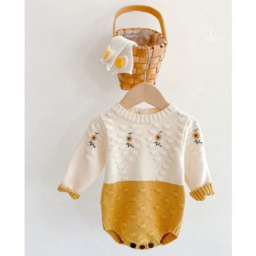 MILANCEL 2021 Autumn Baby Bodysuits Toddler Gilrs Knitwear Sunflower Infant Jumpsuits