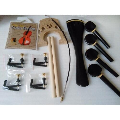 3 Sets Ebony Cello Fittings in three types with fine tuner sound post bridge gut string all 4/4