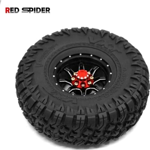 4Pcs 1.9" Beadlock Wheel Rim & 1.9 Rubber Tires Set for 1/10 RC Crawler Axial SCX10 90046 RC Car Parts