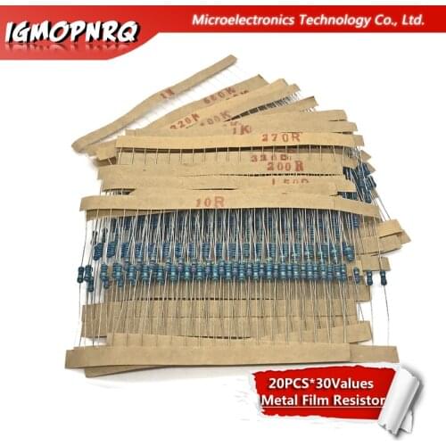 600Pcs 1/4W 1% 20PCS*30Values Metal Film Resistor Assortment Kit Set pack electronic diy kit resistor