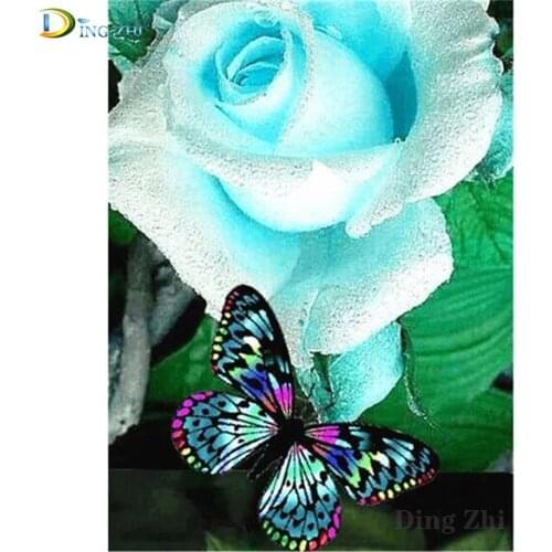 DIY Diamond painting White Roses And Butterflies Full Square 5D Diamond Embroidery Mosaic Rhinestone Decoration Home Puzzle Gift