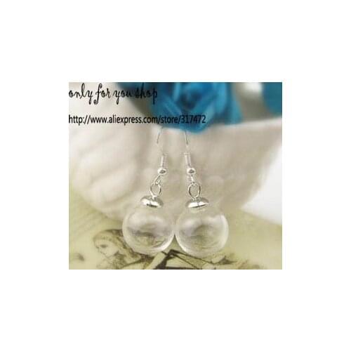 Free ship!! 50sets/lot 16*4mm glass globe glass bubble & cap&ear hook set DIY glass vial pendant earring hook dangle earring