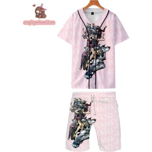 JOJOS BIZARRE ADVENTURE summer casual fashion trend 3D mens thin baseball uniform + ball pants suit