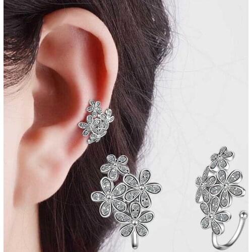 Shiny Crystal Zirconia Flower Ear Cuff Earrings Without Piercing Ear Clip Earrings Fashion Jewelry Accessories Gifts for Women