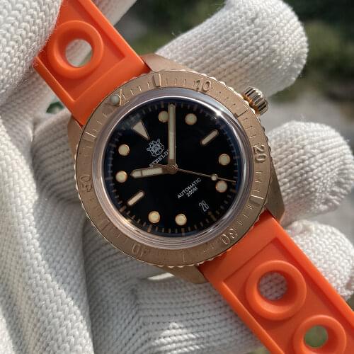 Steeldive SD1965S Bronze Bezel Sapphire Glass Luxury Mens NH35 Automatic Watch 200M Waterproof Rubber Strap Bronze Dive Watch