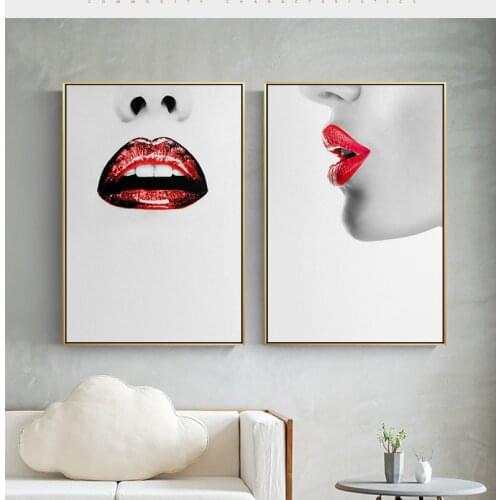 Nordic Sexy Woman Red Lip Canvas Painting Poster And Prints Fashion Wall Art Picture For Living Room Minimalist Home Decoration