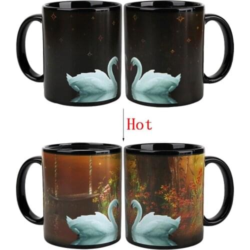 1Pcs New 350ml Swan Lake Heat Sensitive Color Changing Mug Ceramic Milk Coffee Tea Cup Best Gift for Friends Children and Lovers