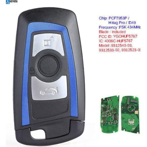 Keyecu 9312540-03 Blue Remote Key Fob 3 Button FSK 434MHz PCF7953 for BMW F Chassis FEM / BDC CAS4 CAS4+ FCCID: YGOHUF5662
