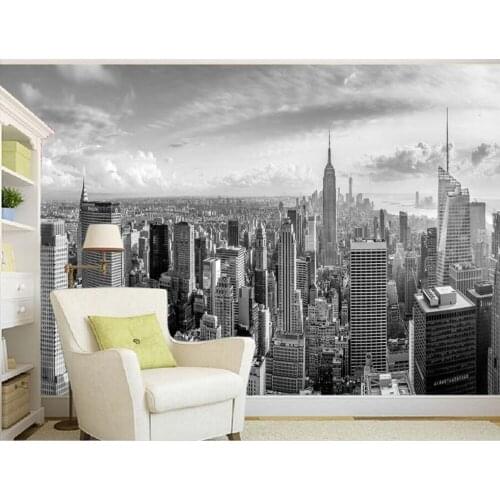 Classic black and white New York City building construction TV background wallpaper 3d mural wallpaper