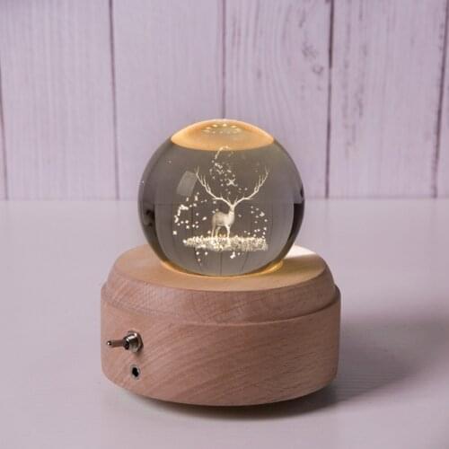 Creative Gift Crystal Ball Music Box Wooden Music Box Transparent Crystal Ball Music Box 3d Night Light