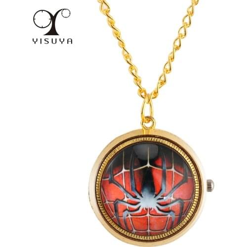 Mini Gold Spider Rotating Cover Necklace Quartz Pocket Watch Gifts Kids Arabic Numerals Dial Cute Pendant Pocket Clock Boy Girl