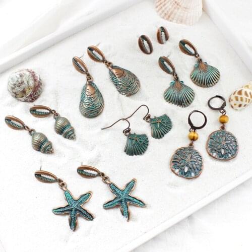 Sea Beach Popular Blue-green Starfish Shell Conch Crab Forceps Marine Life Earrings Jewelry Gifts For Girls Mujer Orecchini