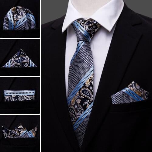 LS-1641 Barry.Wang 2017 Men`s Tie 100% Silk Novelty Necktie Hanky Cufflinks Sets For Wedding Business Party Free Shipping