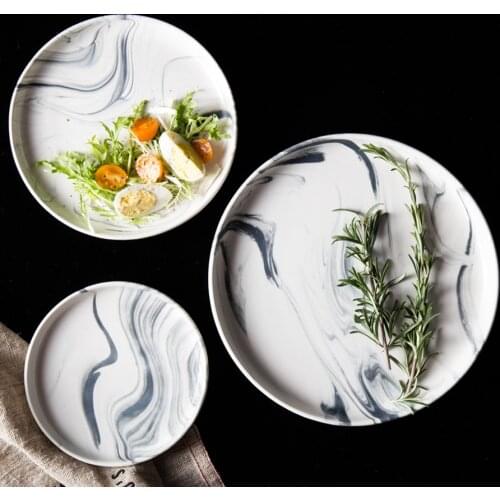 MUZITY Ceramic Round Plate and Dish Ink Painting Design Porcelain Dinner Plates 6/8/10 inch Dishes