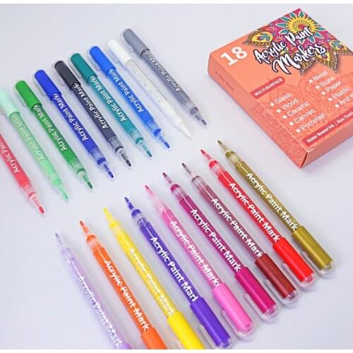 Acrylic Paint Markers 28 Color Pens Set 0.7mm Extra Fine Tip for Stones Glass Porcelain Canvas DIY Projects Quick Drying Art
