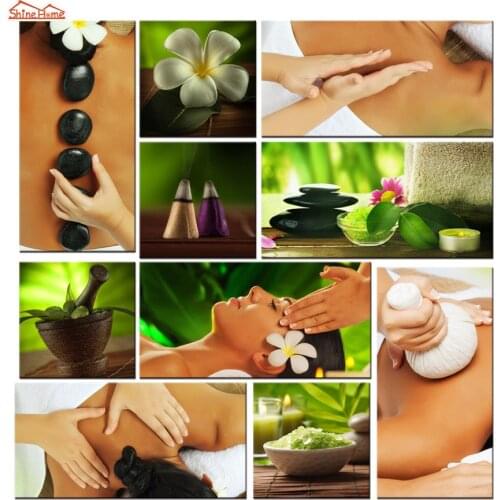 ShineHome-10pcs Wall Art Canvas Prints Modular Paintings Spa Body Nail Salon Massage Artwork Panel Picture Green Canvas Printing