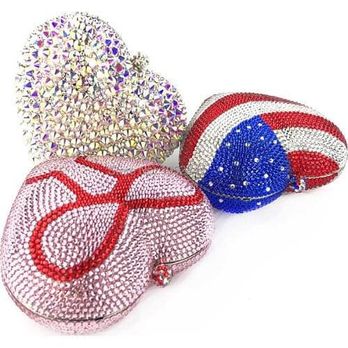 OC3916 New design 2020 custom lovely heart crystal bag for ladies romantic evening bags