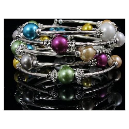 Wholesale Elegant jewelry AA 8-9MM Multicolor shell Silvers tube bracelet 5rows 10pcs/lot A1784