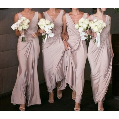 Elegant Pink Long V-Neck A-Line Bridesmaid Dresses with Pockets Custom Pleated Lace Up Back Green Formal Wedding Party Dresses