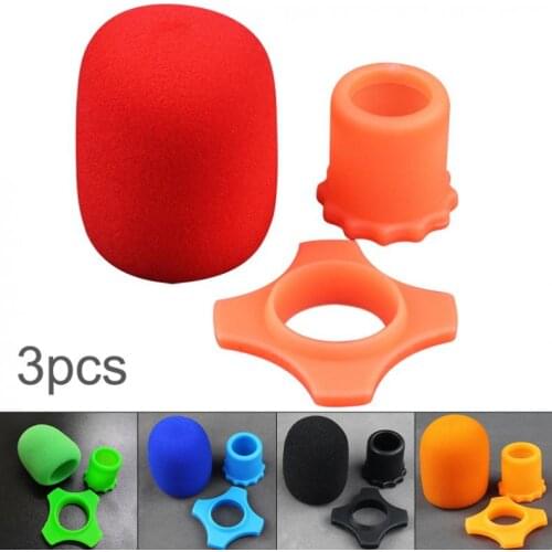 Microphone Anti-Roll Anti-Skid Case with Microphone Sponge Cover Sets Mic Protection Silicone Ring Bottom Rod Sleeve Holder