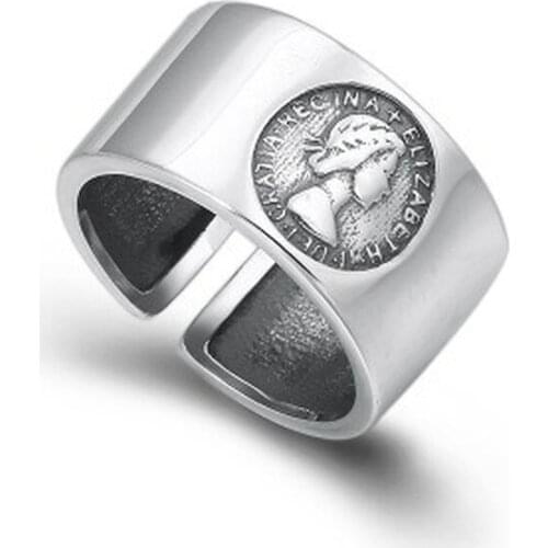 925 Sterling Silver Elizabeth Portrait Smooth Letter Adjustable Rings for Women Jewelry