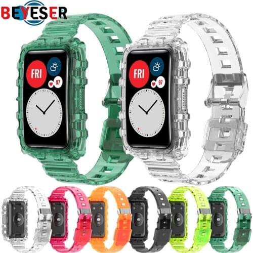 Sport Transparent Strap For HUAWEI Watch Fit Crystal Clear Replacement Band With Rugged Bumper Case for Huawei Fit Accessories