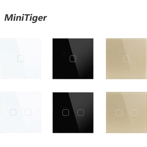 MiniTiger EU/UK standard 1 Gang 1 Way Touch Switch White Crystal Glass Panel Touch Switch Light Wall Only Touch Function Switch