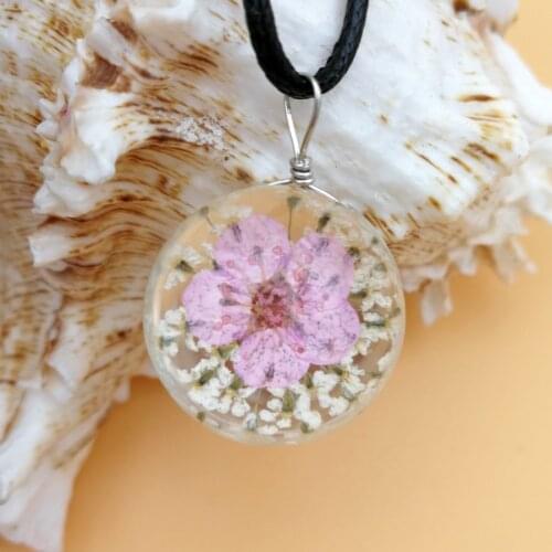 Shsby Natural Real dried flower Glass Cabochon sphere Pendant Necklace Rope chain double Dry Flower Plants Jewelry Women Gifts