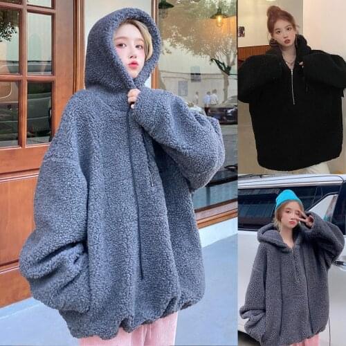 Fashion Hoodies for Teen Girls Winter Long Sleeve Half Zipper Faux Fleece Warm Oversize Hoodie Sweatshirt Warm Pocket Hooded