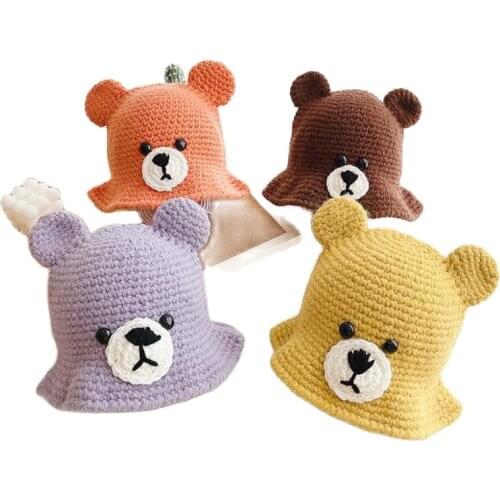 Doitbest 1 to 5 Years old Winter hat for kid beanies 100% handmade Beanie Child knit hats warm Cartoon bear kids girls caps