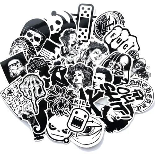 10 Sets=600PCS Black and White Personalized PVC Stickers Car and Motorcycle Trolley Case Stickers